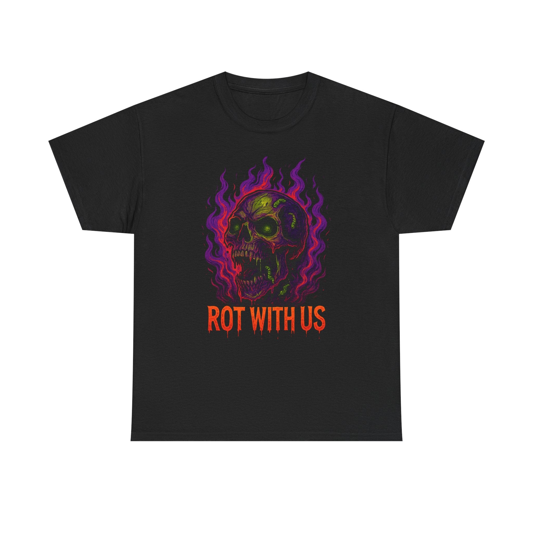 Gothic Unisex Heavy Cotton Tee - "Rot With Us" | Alternative Style, Halloween Shirt, Casual Graphic Tee, Gift for Him/Her