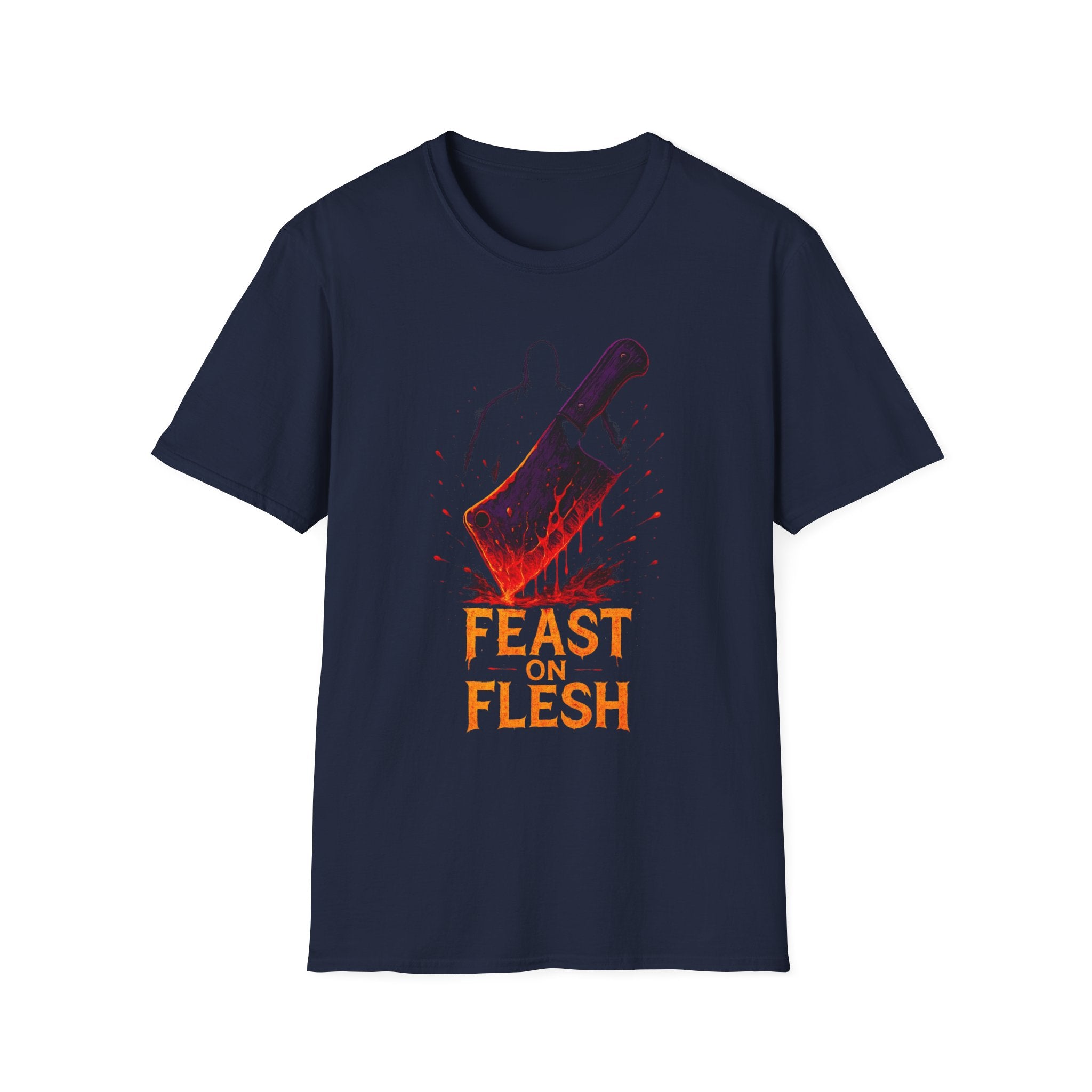 Horror-Themed Unisex Tee, Graphic T-Shirt, Halloween Apparel, Unique Gift for Horror Fans, Spooky Season Essentials, Feast on Flesh Tee