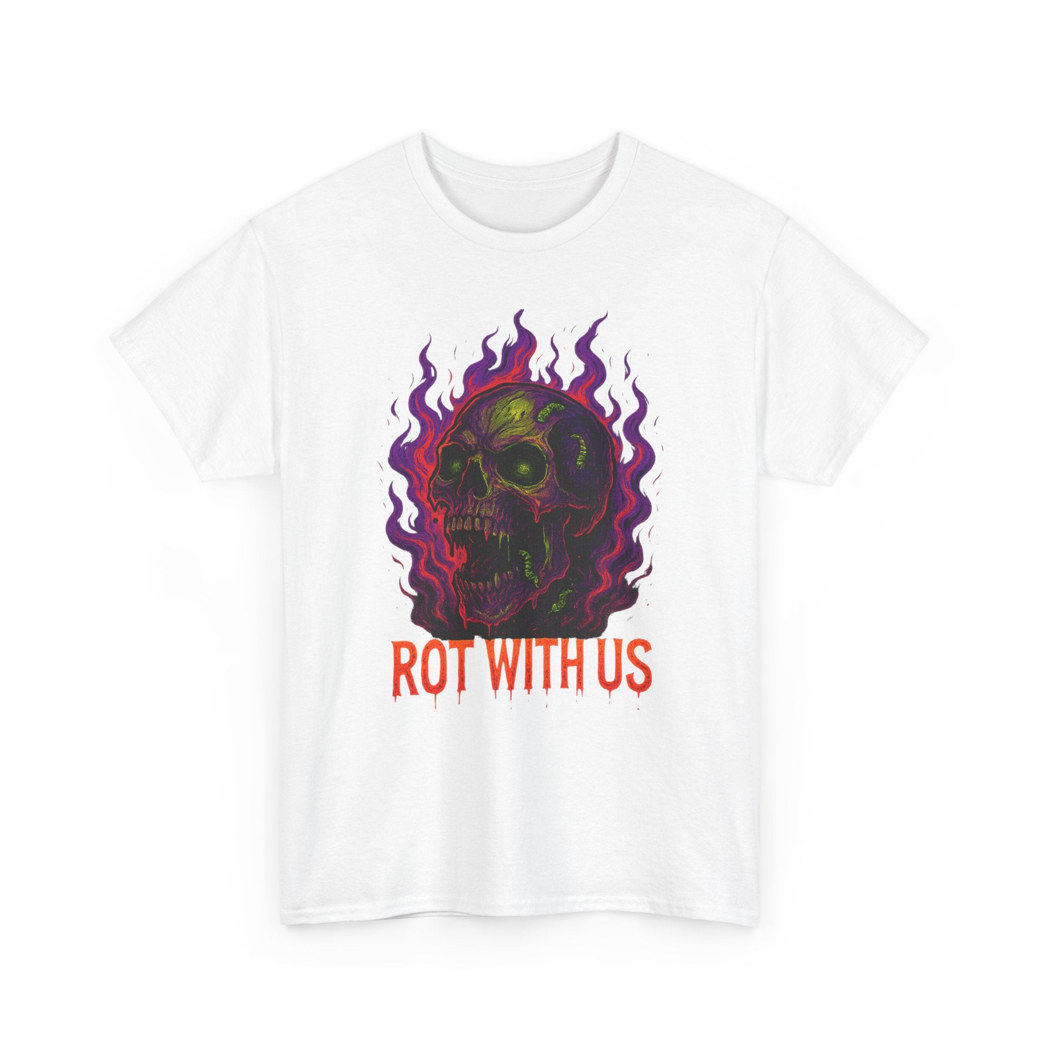 Gothic Unisex Heavy Cotton Tee - "Rot With Us" | Alternative Style, Halloween Shirt, Casual Graphic Tee, Gift for Him/Her