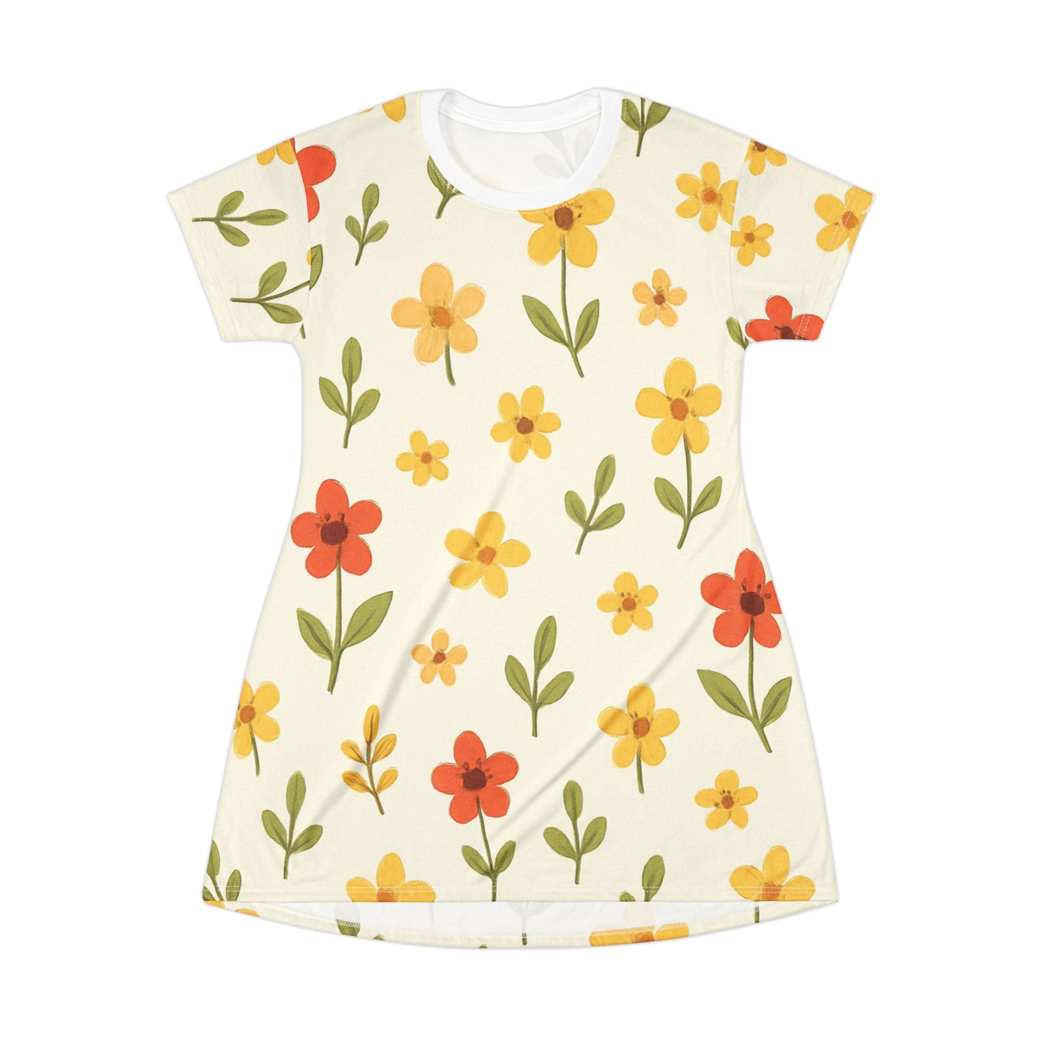 Floral T-Shirt Dress, Casual Summer Dress, Cute Everyday Wear, Gift for Her, Spring Style, Relaxed Fashion, Floral AOP Dress