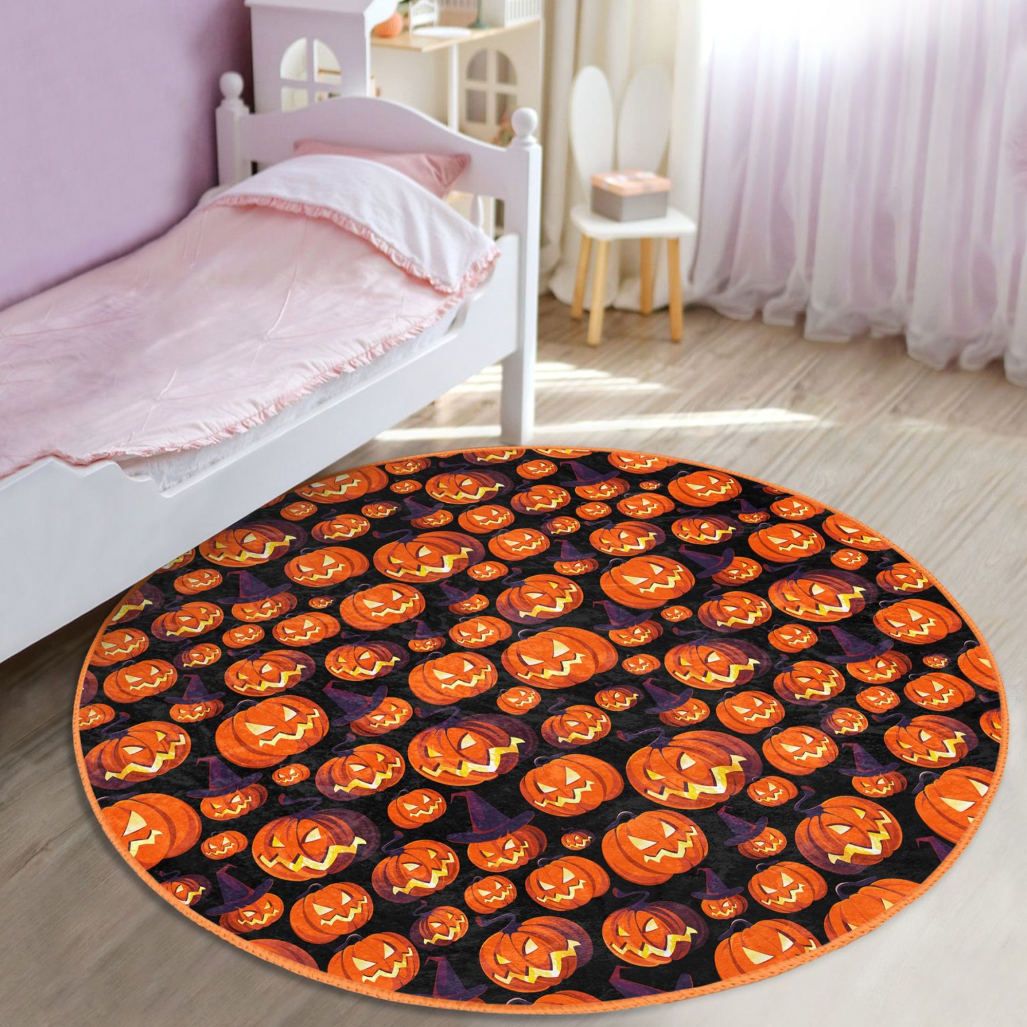 Halloween Pumpkin Pattern Kids Fall Decor Washable Rug | Homeezone