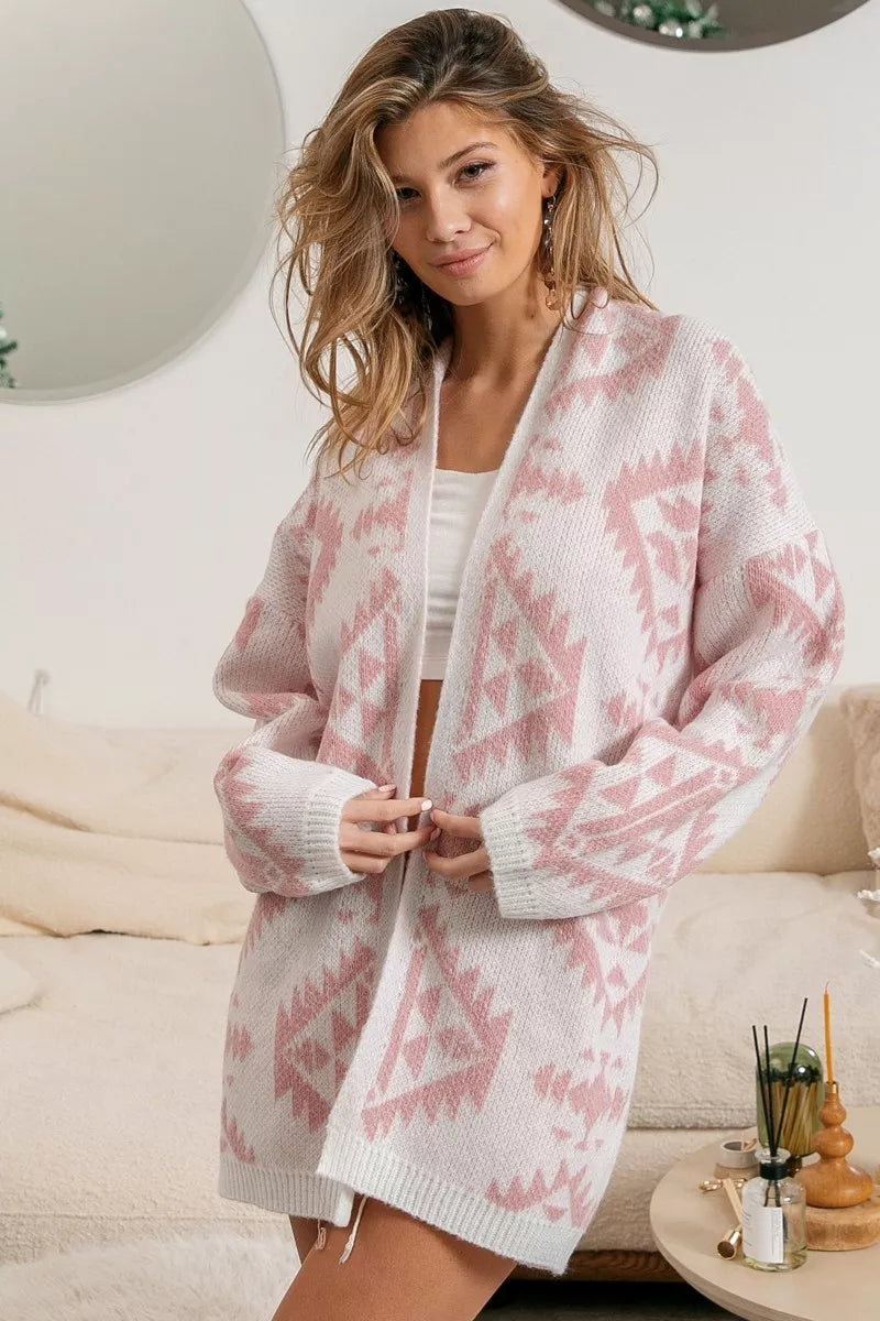 BiBi Aztec Pattern Open Front Cardigan