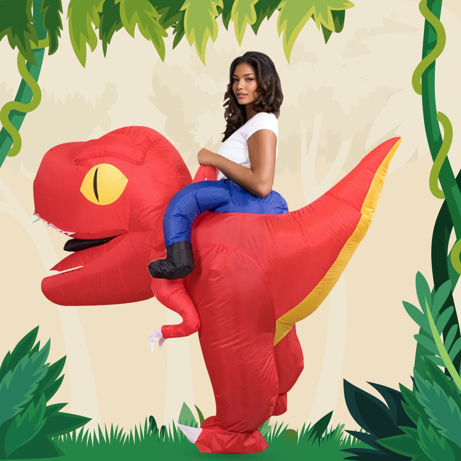 Adult Giant Head Ride-on Dinosaur Inflatable Costume Halloween Cosplay
