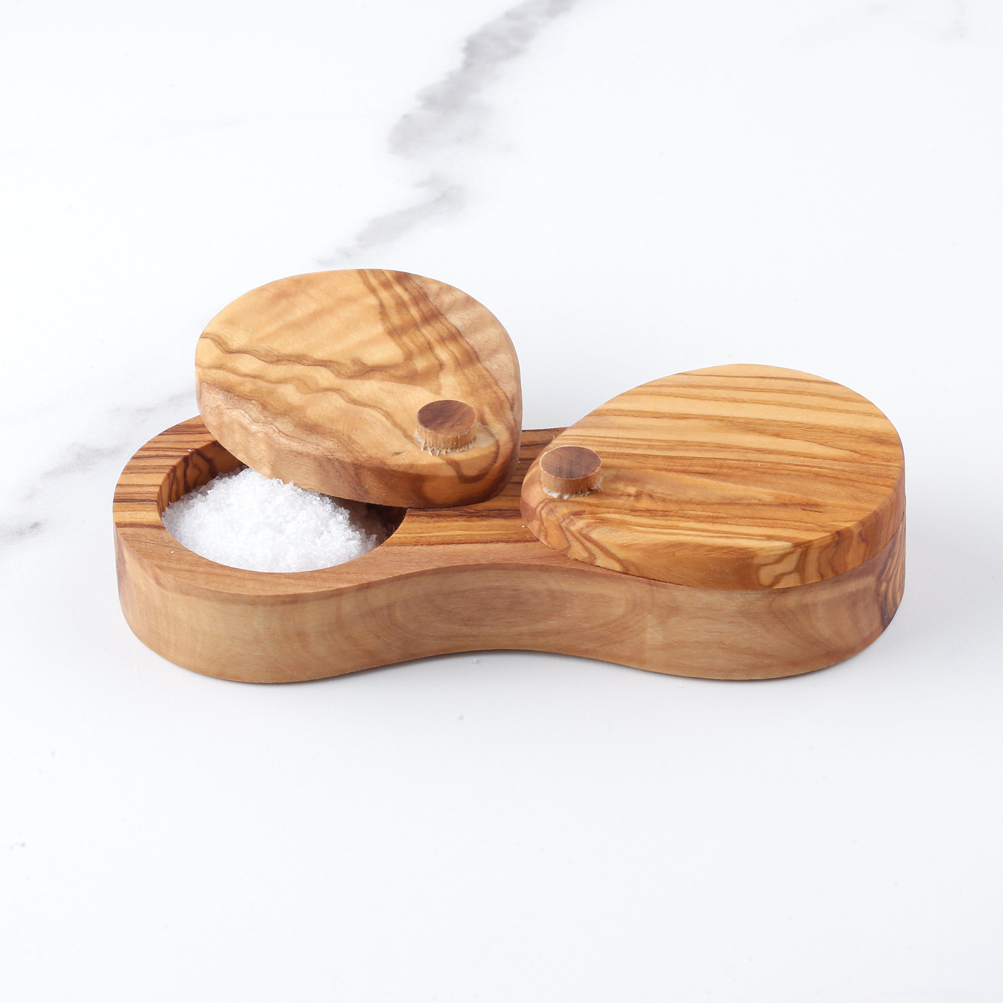 Handcrafted Olive Wood Salt and Pepper Box for Rustic Kitchen Charm