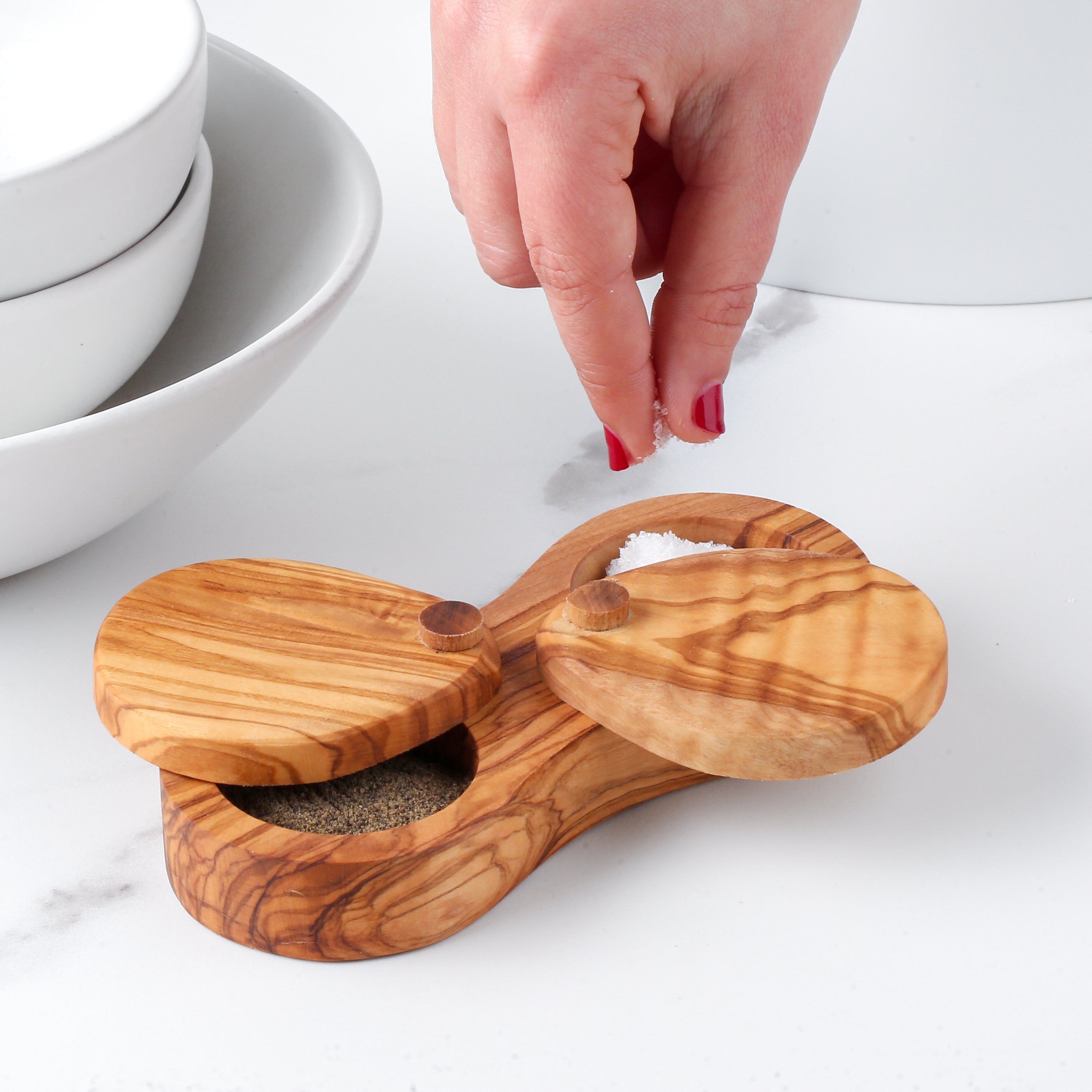 Handcrafted Olive Wood Salt and Pepper Box for Rustic Kitchen Charm