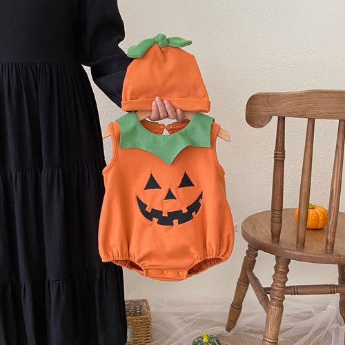 Autumn Arrival Baby Unisex Sleeveless Halloween Pumpkin Pattern