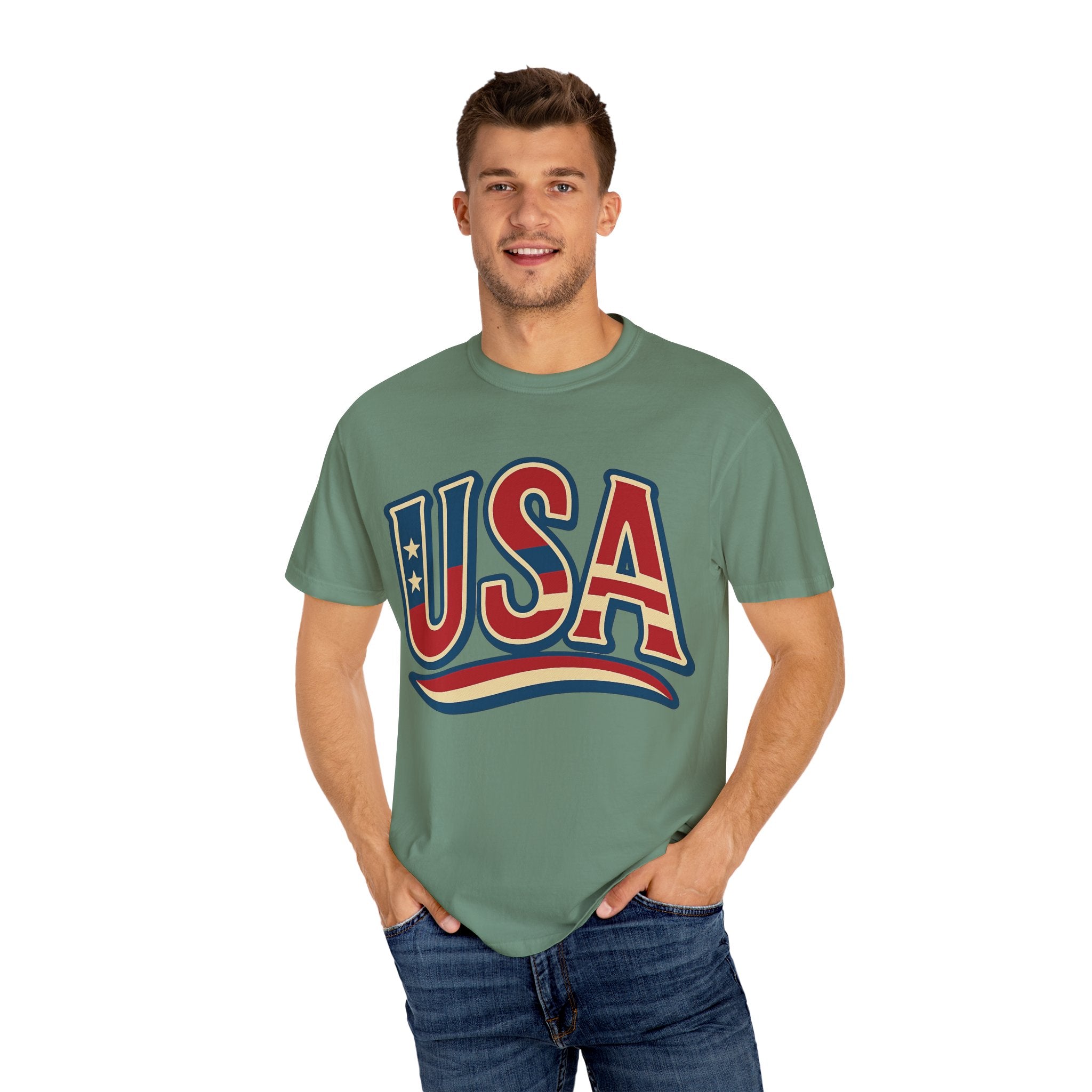 USA Gift Unisex Garment-Dyed T-Shirt for Her Him Couple 4th of July US Flag, Patriotic Tee, American Pride Clothing, Independence Day