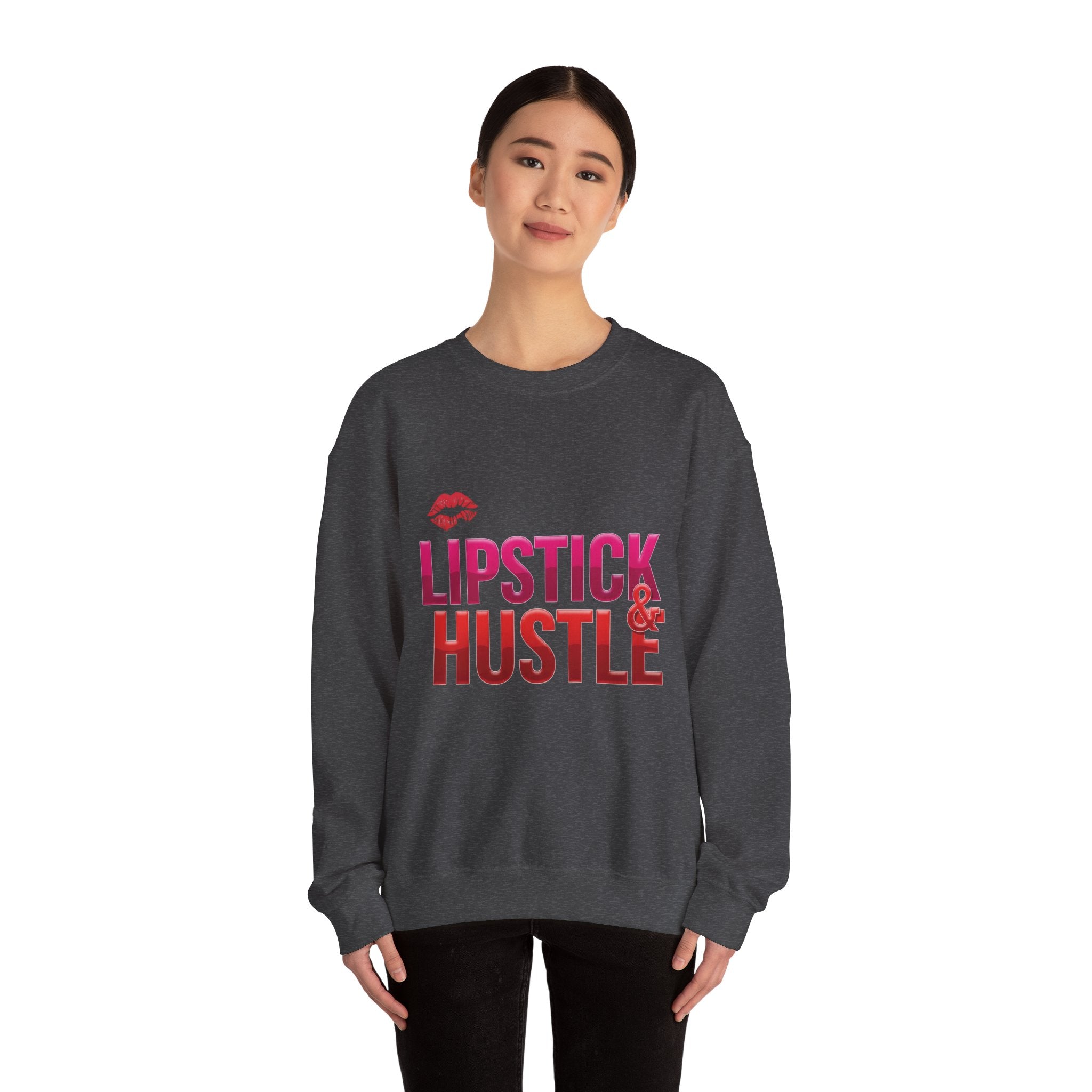 Lipstick & Hustle Crewneck Sweatshirt, Motivational Apparel, Fashion for Boss Babes, Gift for Her, Casual Chic Style