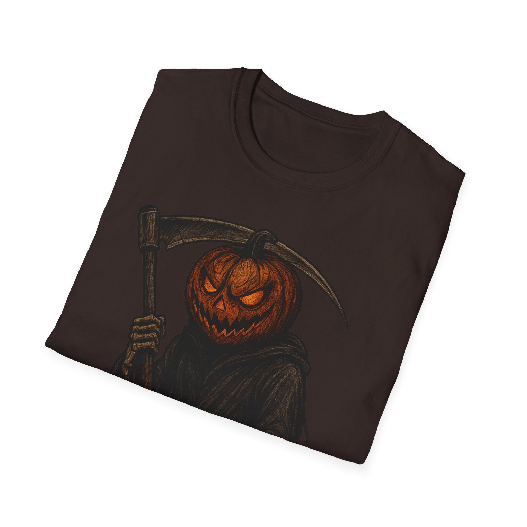Spooky Pumpkin Grim Reaper T-Shirt, Halloween Shirt, Unisex Graphic Tee, Fall Fashion, Skull Shirt, Unique Gift Idea