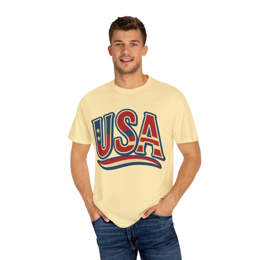 USA Gift Unisex Garment-Dyed T-Shirt for Her Him Couple 4th of July US Flag, Patriotic Tee, American Pride Clothing, Independence Day