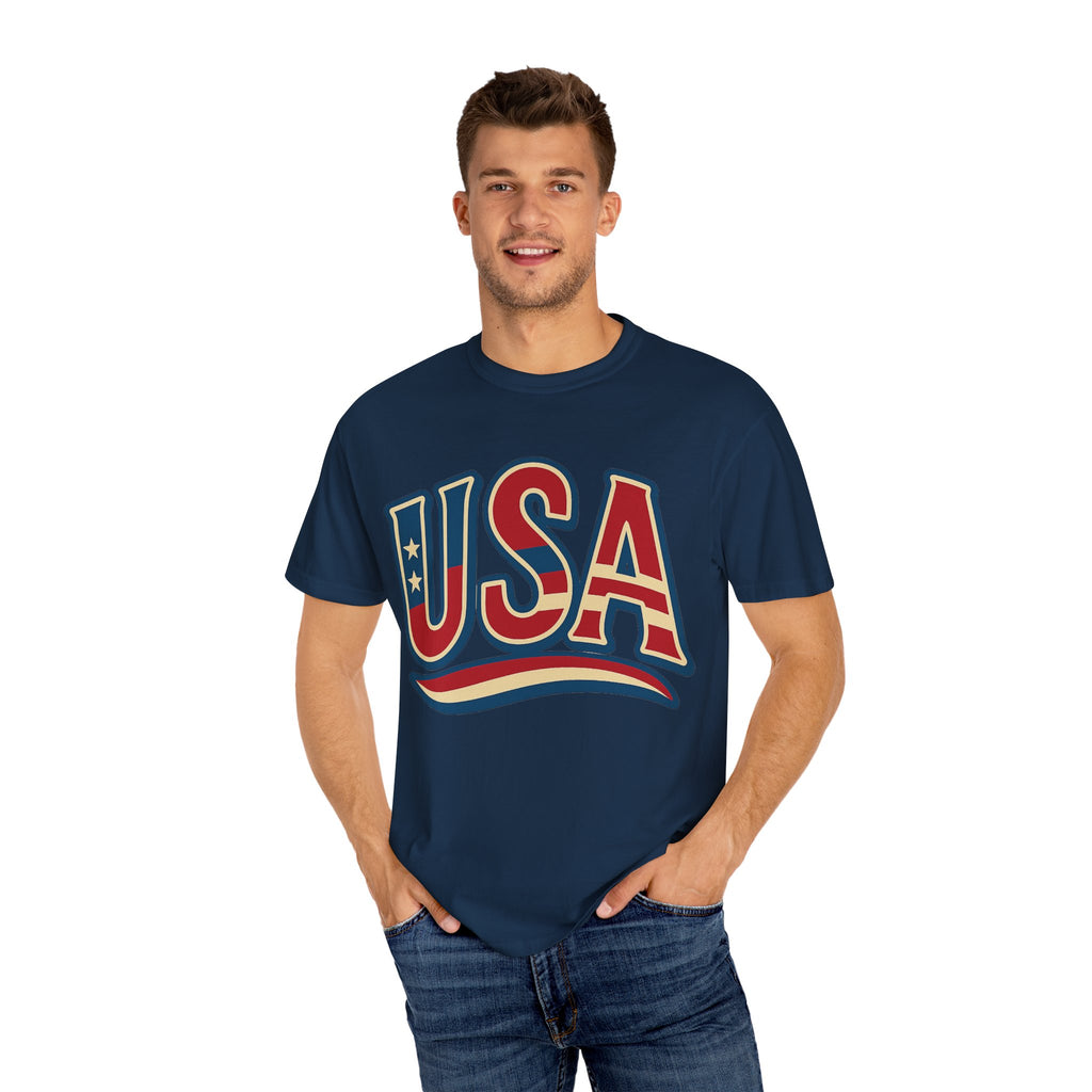 USA Gift Unisex Garment-Dyed T-Shirt for Her Him Couple 4th of July US Flag, Patriotic Tee, American Pride Clothing, Independence Day