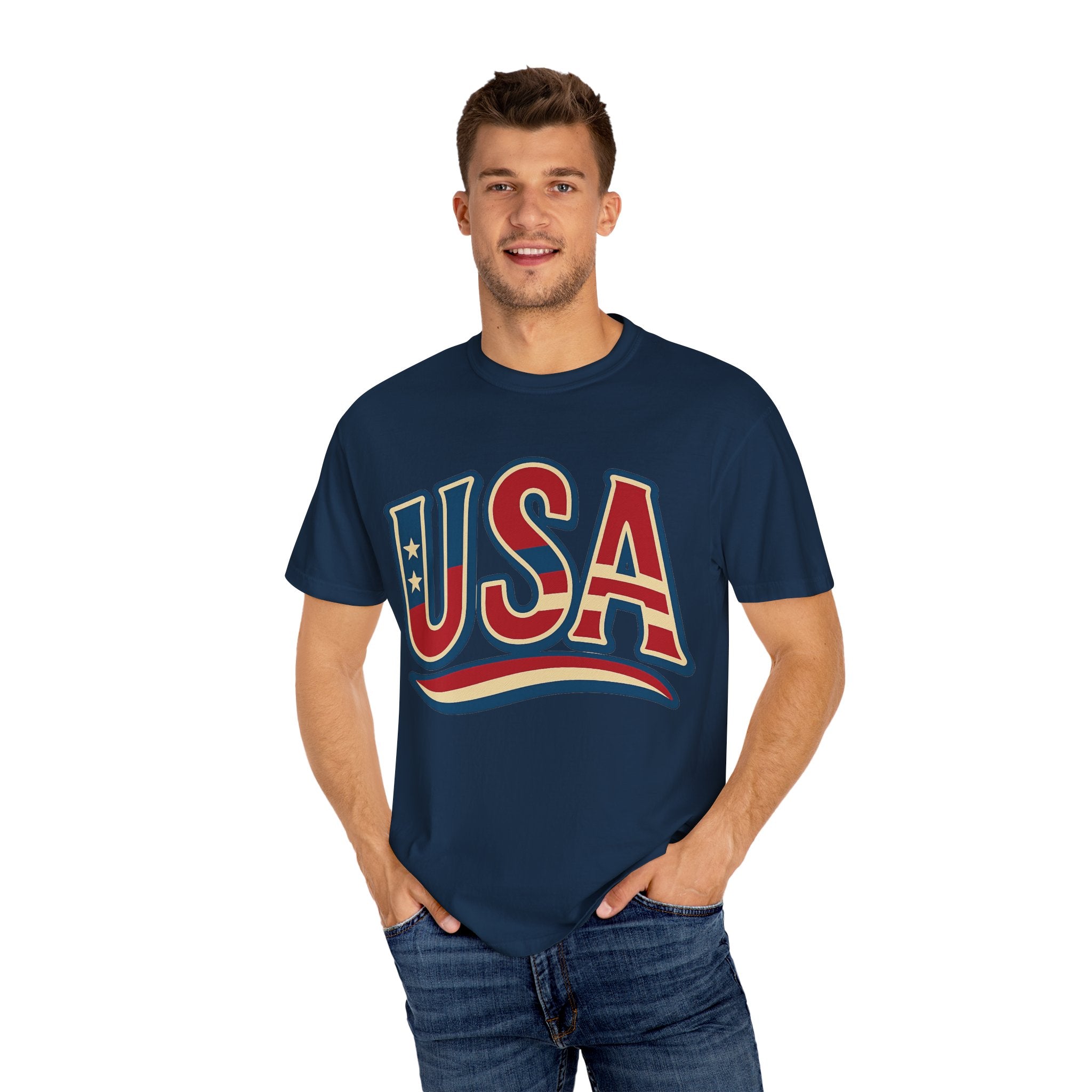 USA Gift Unisex Garment-Dyed T-Shirt for Her Him Couple 4th of July US Flag, Patriotic Tee, American Pride Clothing, Independence Day