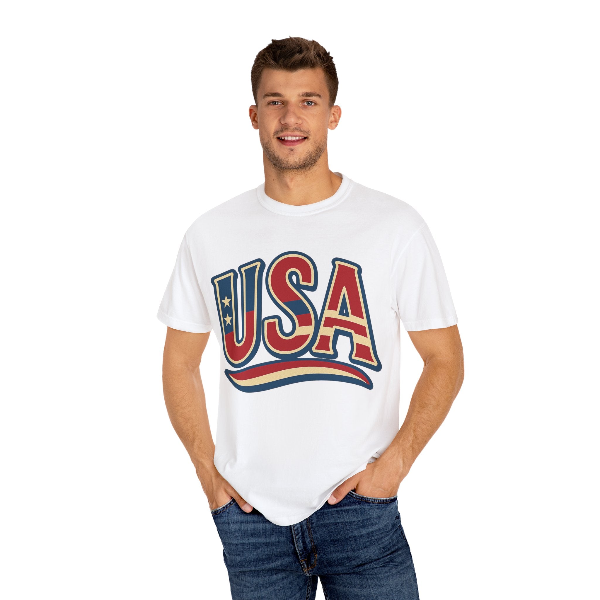 USA Gift Unisex Garment-Dyed T-Shirt for Her Him Couple 4th of July US Flag, Patriotic Tee, American Pride Clothing, Independence Day