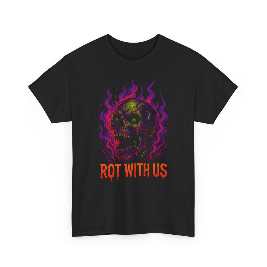 Gothic Unisex Heavy Cotton Tee - "Rot With Us" | Alternative Style, Halloween Shirt, Casual Graphic Tee, Gift for Him/Her