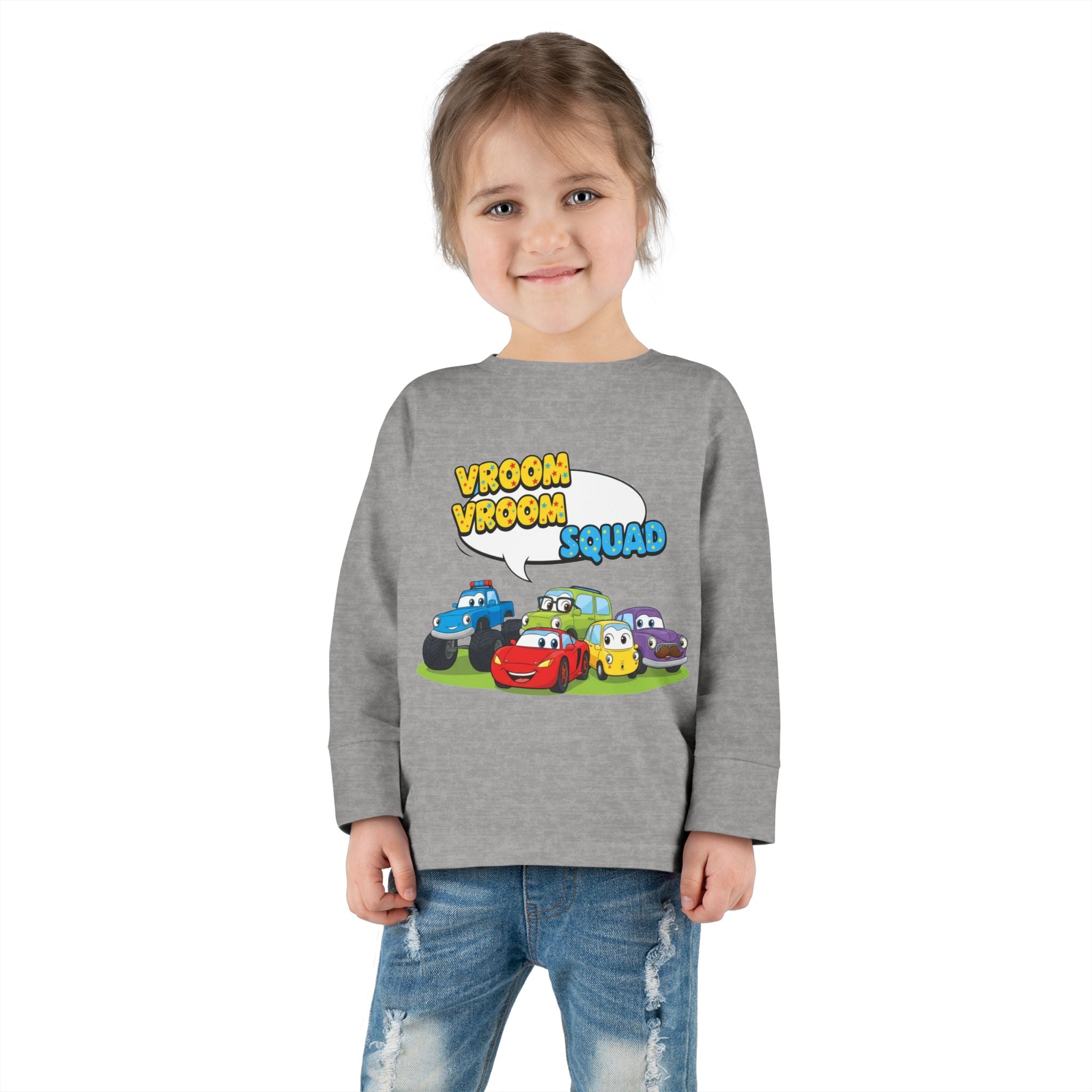 Toddler Long Sleeve Tee - Vroom Vroom Squad, Kids Car Shirt, Birthday Gift, Toddler Apparel, Fun Playwear, Car Enthusiast Clothing