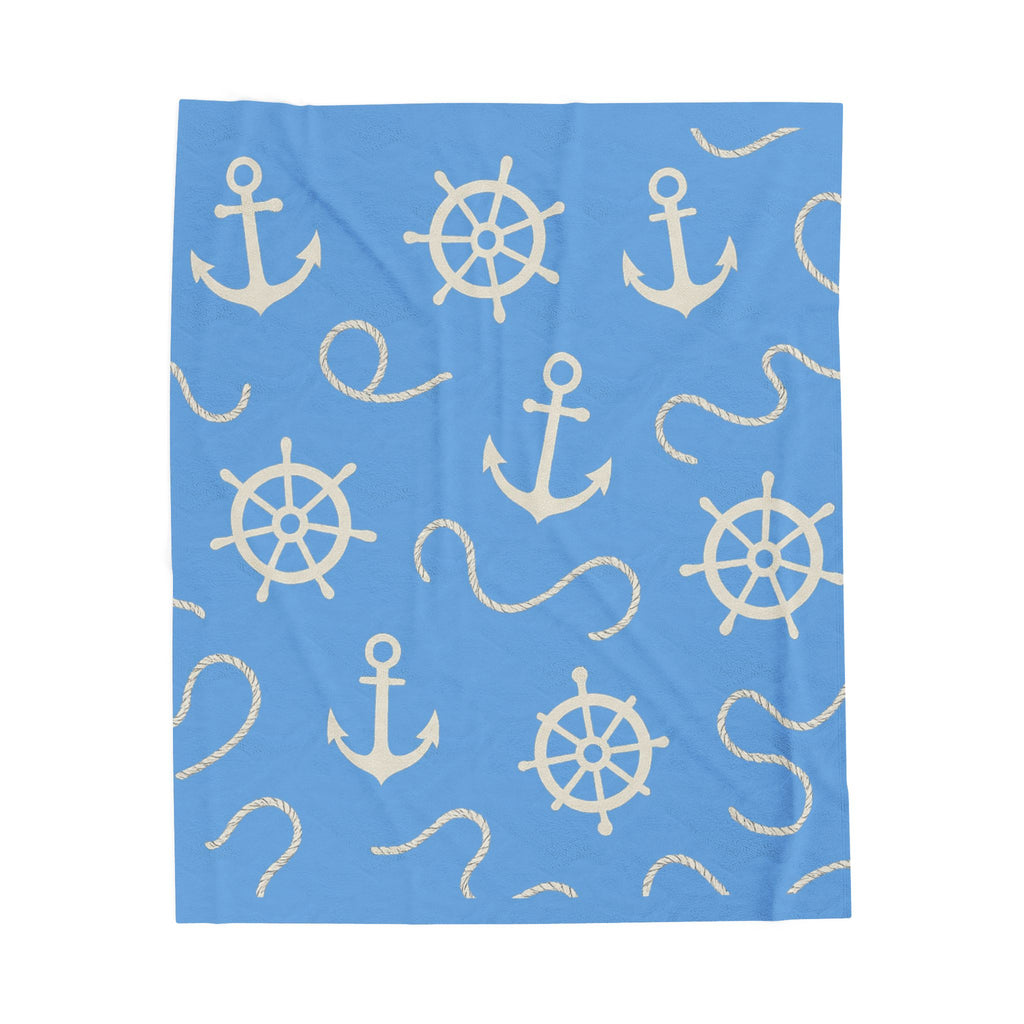 Nautical Velveteen Plush Blanket, Cozy Soft Throw, Beach Decor Gift, Marine Theme Blanket, Anchor Design Home Accessory
