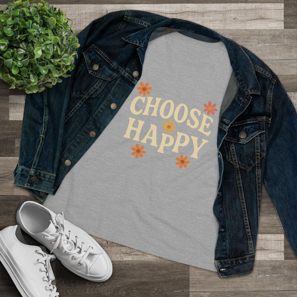 Choose Happy Women's Cotton Tee, Positive Vibes T-Shirt for Everyday Comfort, Gift for Friends, Casual Summer Wear, Inspirational Fashion