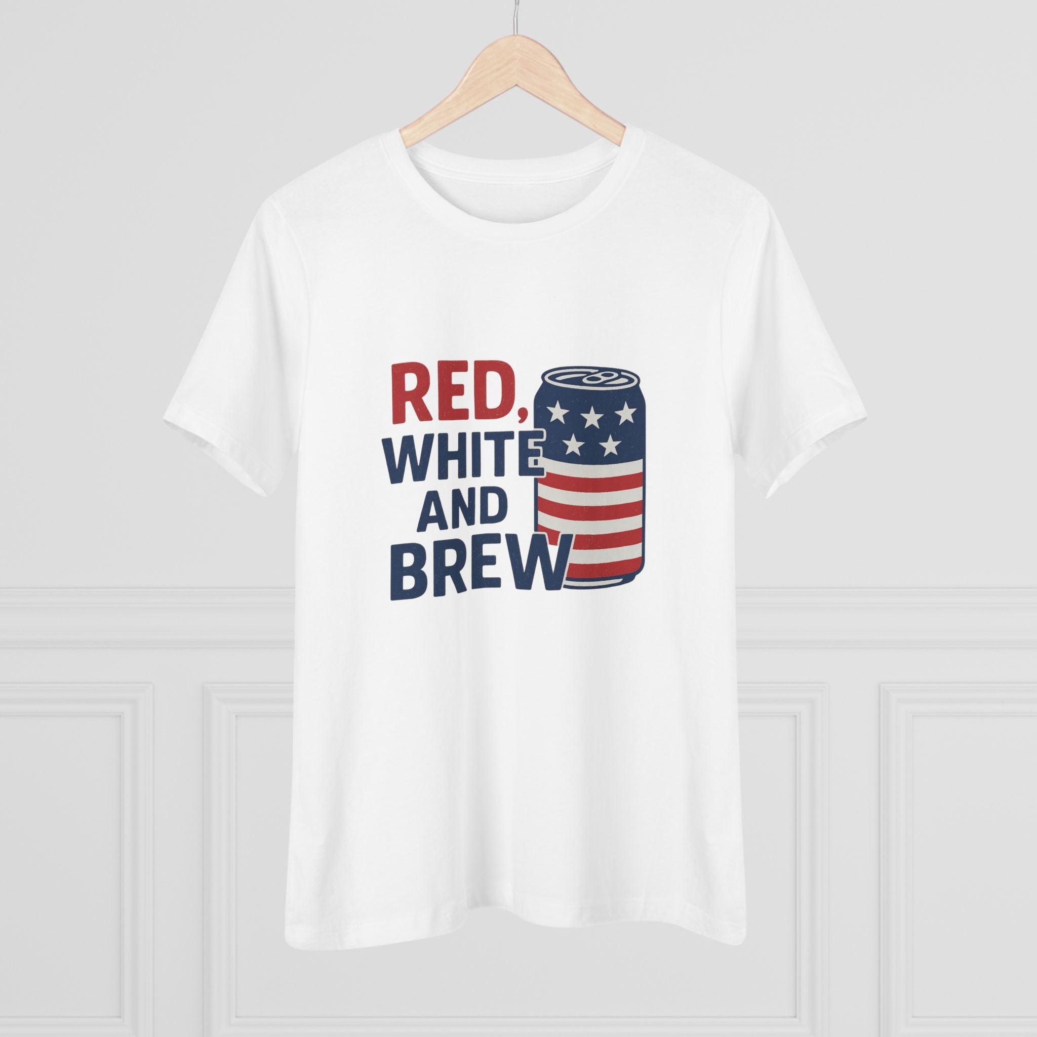 Patriotic Cotton Tee - Red, White and Brew, 4th of July Shirt, Funny Independence Day Tee, Summer Party Top, Casual Graphic Tee