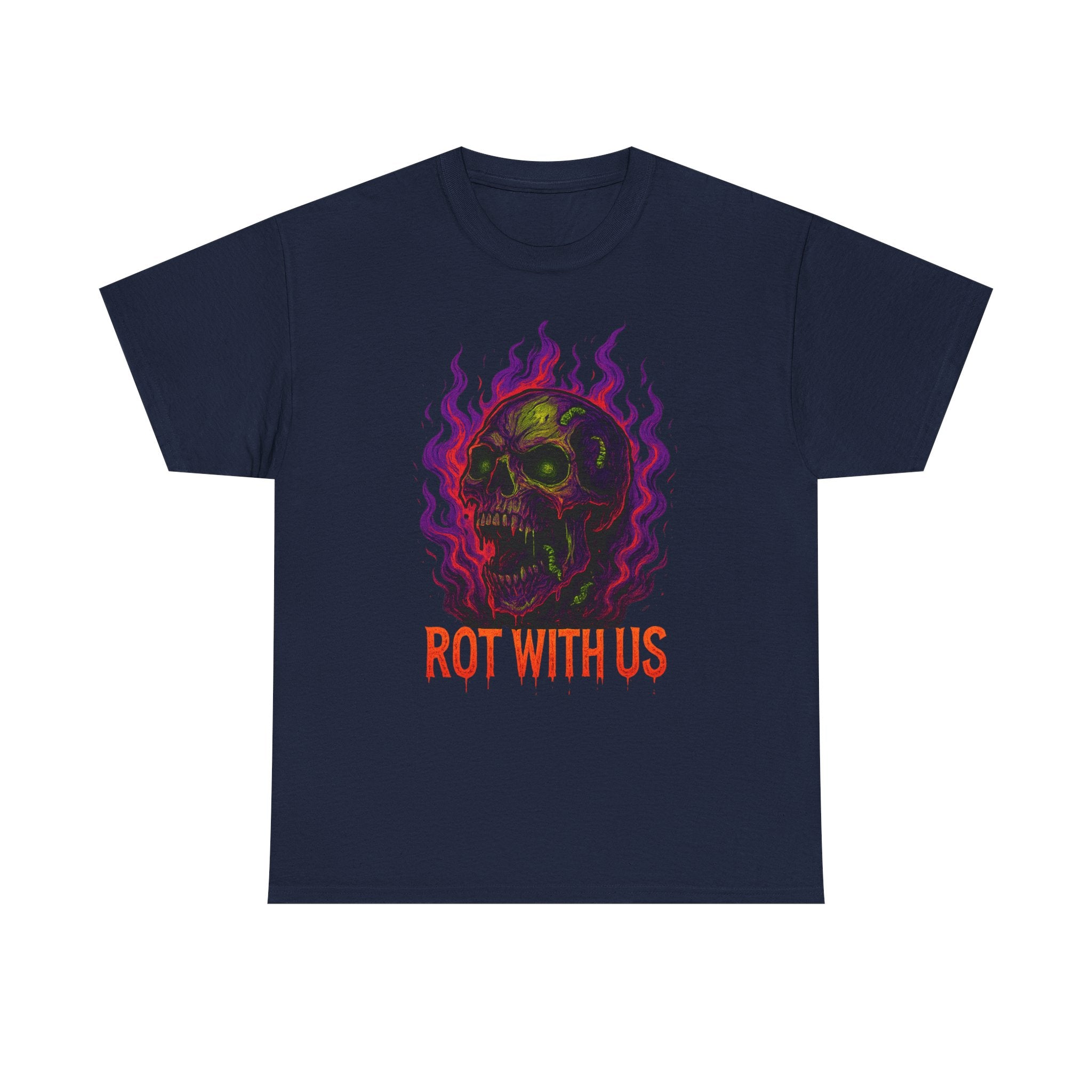 Gothic Unisex Heavy Cotton Tee - "Rot With Us" | Alternative Style, Halloween Shirt, Casual Graphic Tee, Gift for Him/Her