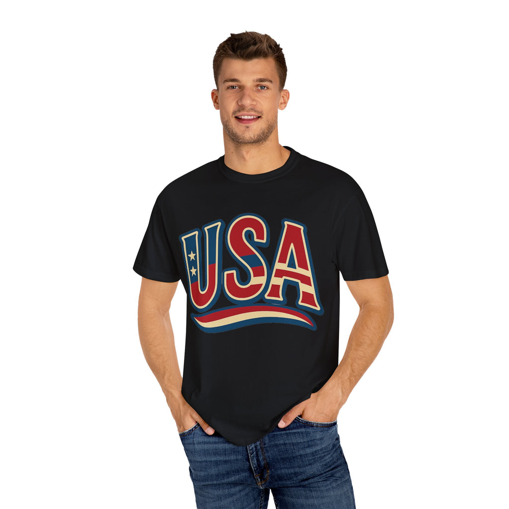 USA Gift Unisex Garment-Dyed T-Shirt for Her Him Couple 4th of July US Flag, Patriotic Tee, American Pride Clothing, Independence Day