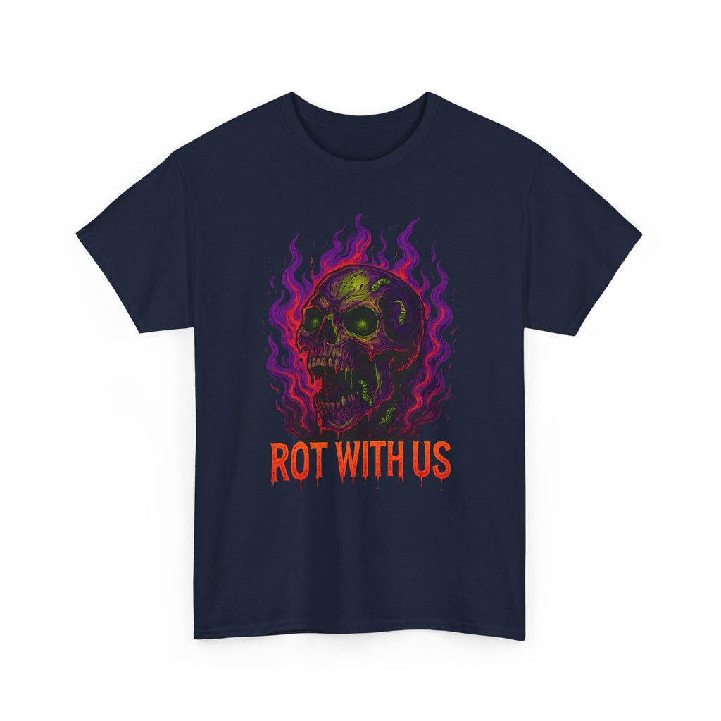 Gothic Unisex Heavy Cotton Tee - "Rot With Us" | Alternative Style, Halloween Shirt, Casual Graphic Tee, Gift for Him/Her