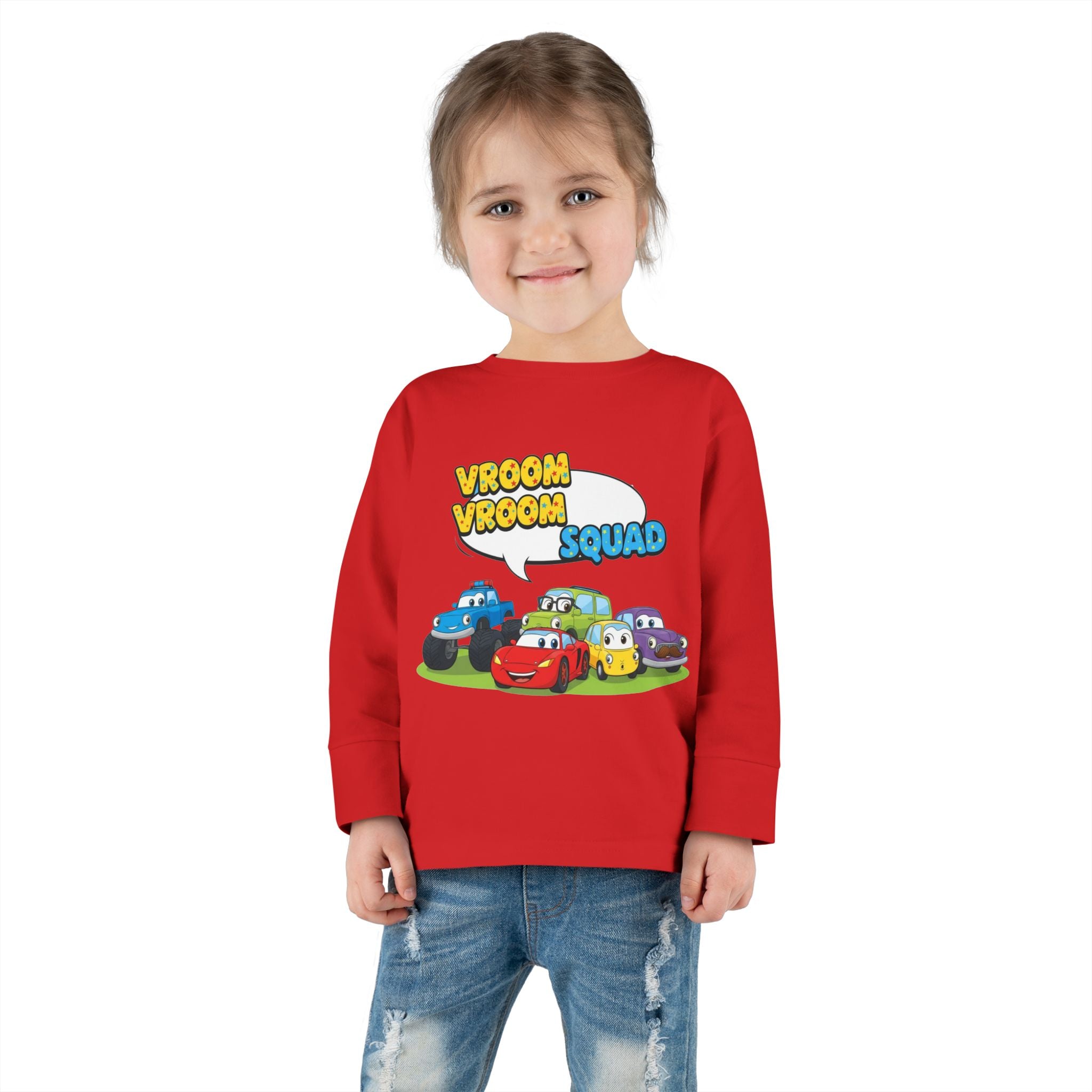 Toddler Long Sleeve Tee - Vroom Vroom Squad, Kids Car Shirt, Birthday Gift, Toddler Apparel, Fun Playwear, Car Enthusiast Clothing