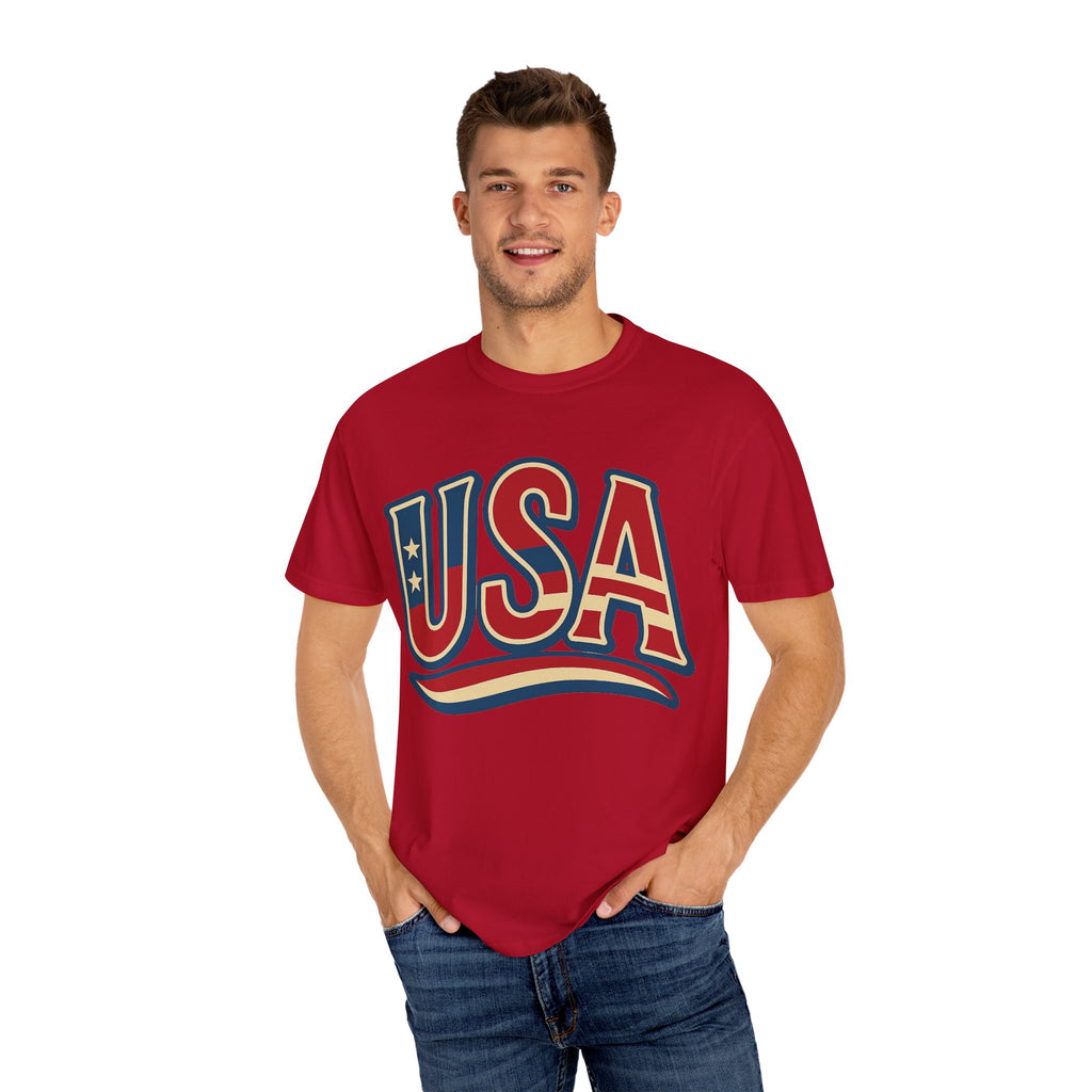 USA Gift Unisex Garment-Dyed T-Shirt for Her Him Couple 4th of July US Flag, Patriotic Tee, American Pride Clothing, Independence Day