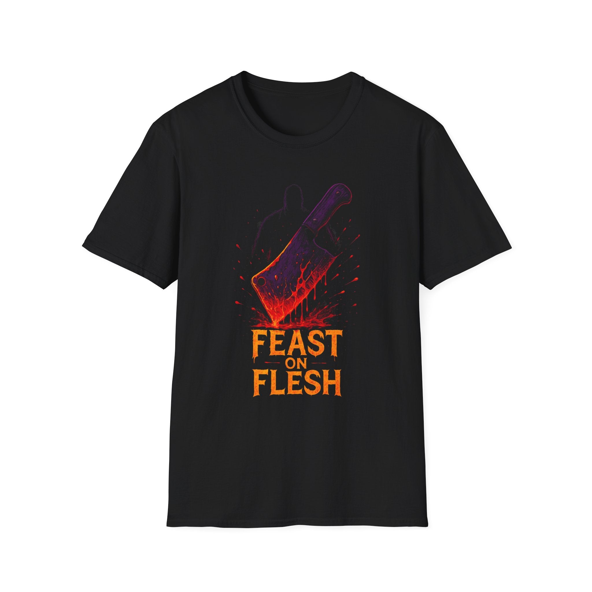 Horror-Themed Unisex Tee, Graphic T-Shirt, Halloween Apparel, Unique Gift for Horror Fans, Spooky Season Essentials, Feast on Flesh Tee