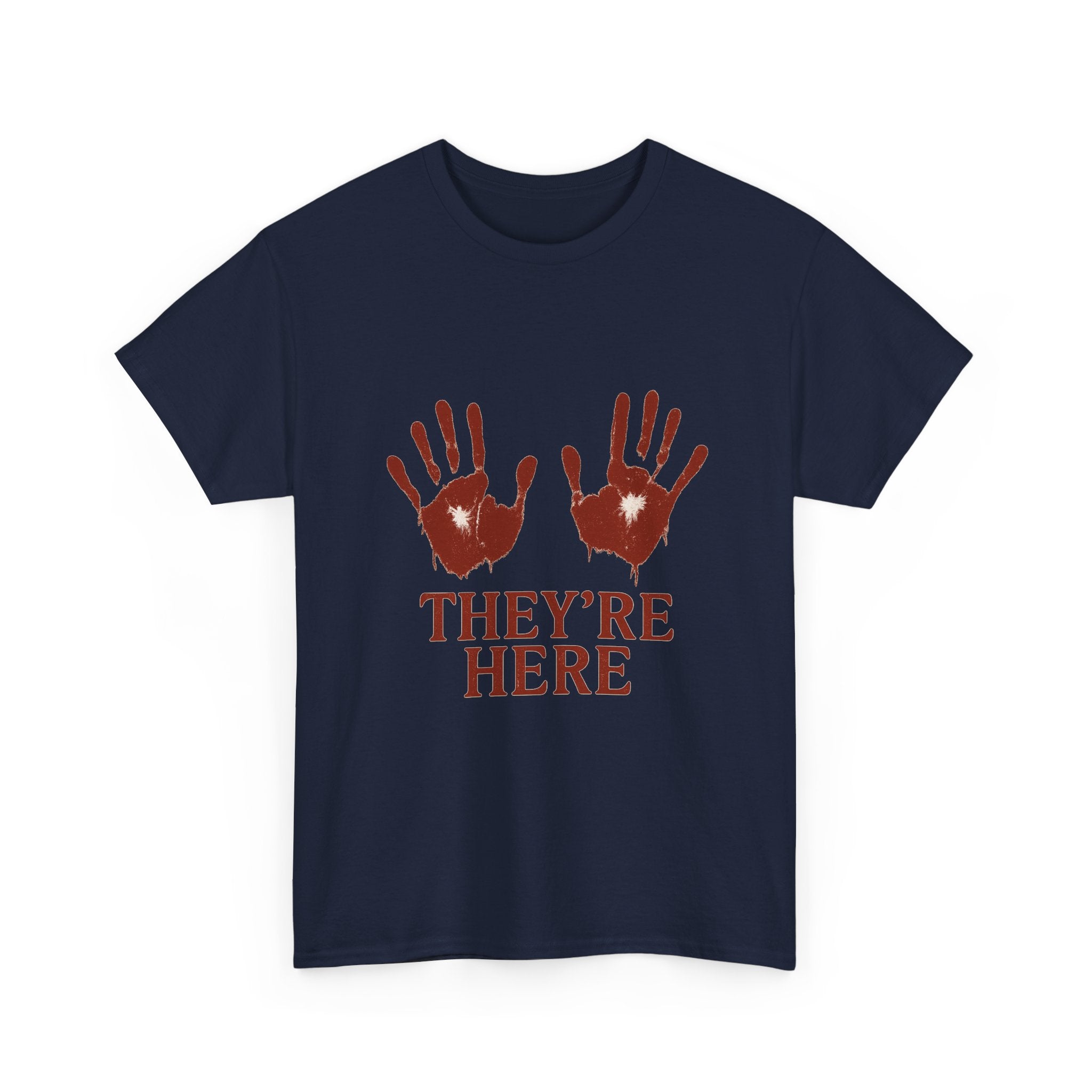Spooky Graphic Tee, Unisex Heavy Cotton Shirt, Halloween T-Shirt, Unique Handprint Design, Casual Wear, Gift for Horror Fans