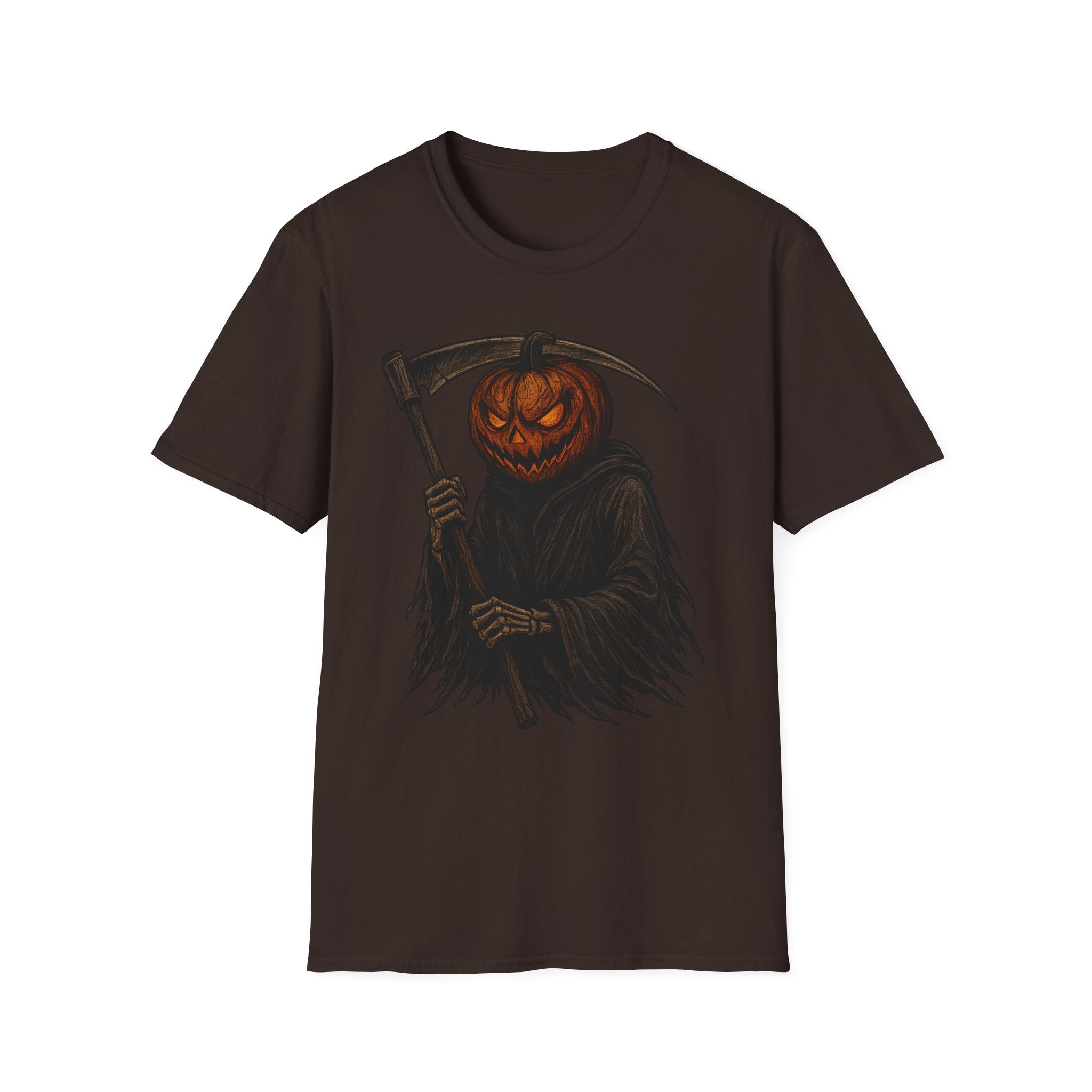 Spooky Pumpkin Grim Reaper T-Shirt, Halloween Shirt, Unisex Graphic Tee, Fall Fashion, Skull Shirt, Unique Gift Idea