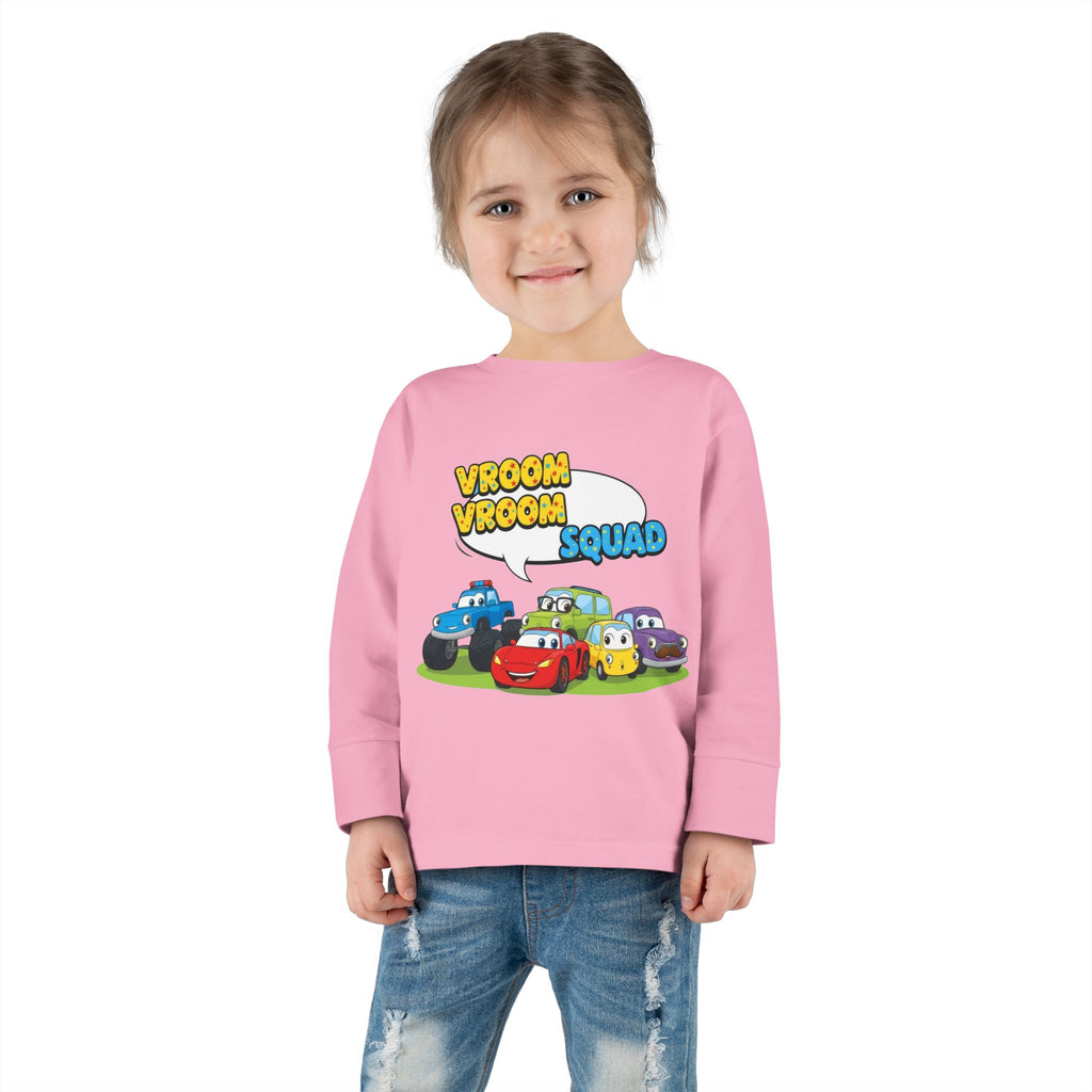 Toddler Long Sleeve Tee - Vroom Vroom Squad, Kids Car Shirt, Birthday Gift, Toddler Apparel, Fun Playwear, Car Enthusiast Clothing