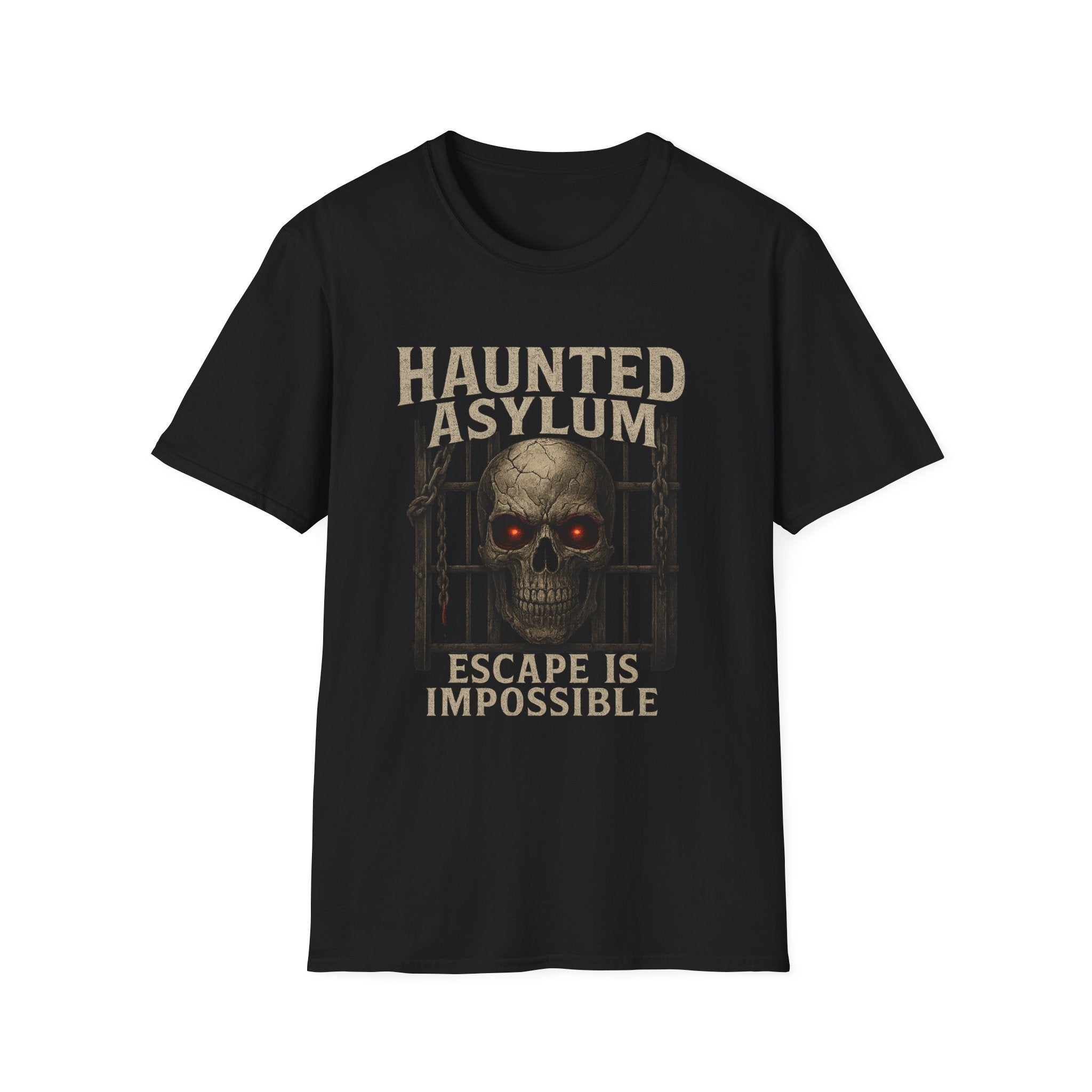 Unisex Halloween T-Shirt, Spooky Horror Shirt, Haunted Asylum Tee, Escape is Impossible Top, Fun Halloween Apparel