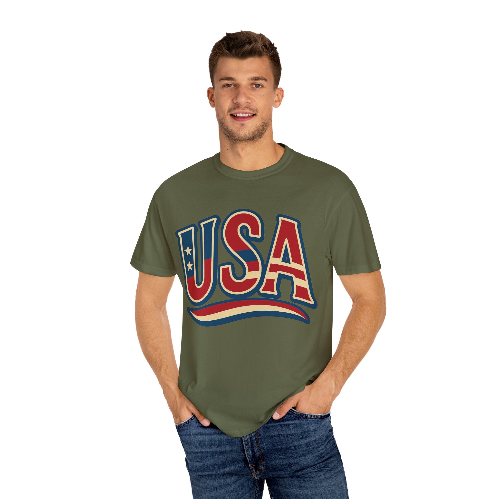 USA Gift Unisex Garment-Dyed T-Shirt for Her Him Couple 4th of July US Flag, Patriotic Tee, American Pride Clothing, Independence Day