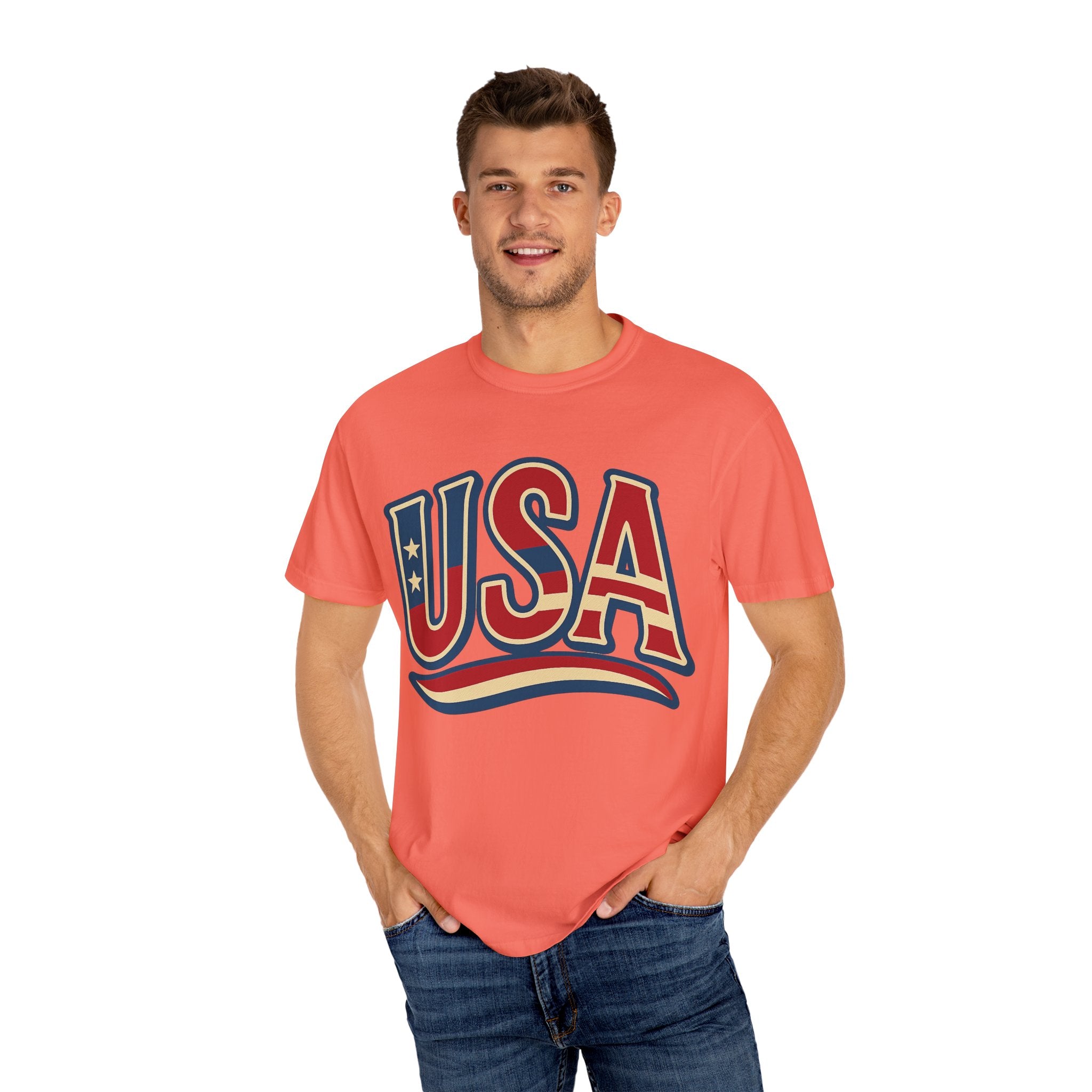 USA Gift Unisex Garment-Dyed T-Shirt for Her Him Couple 4th of July US Flag, Patriotic Tee, American Pride Clothing, Independence Day