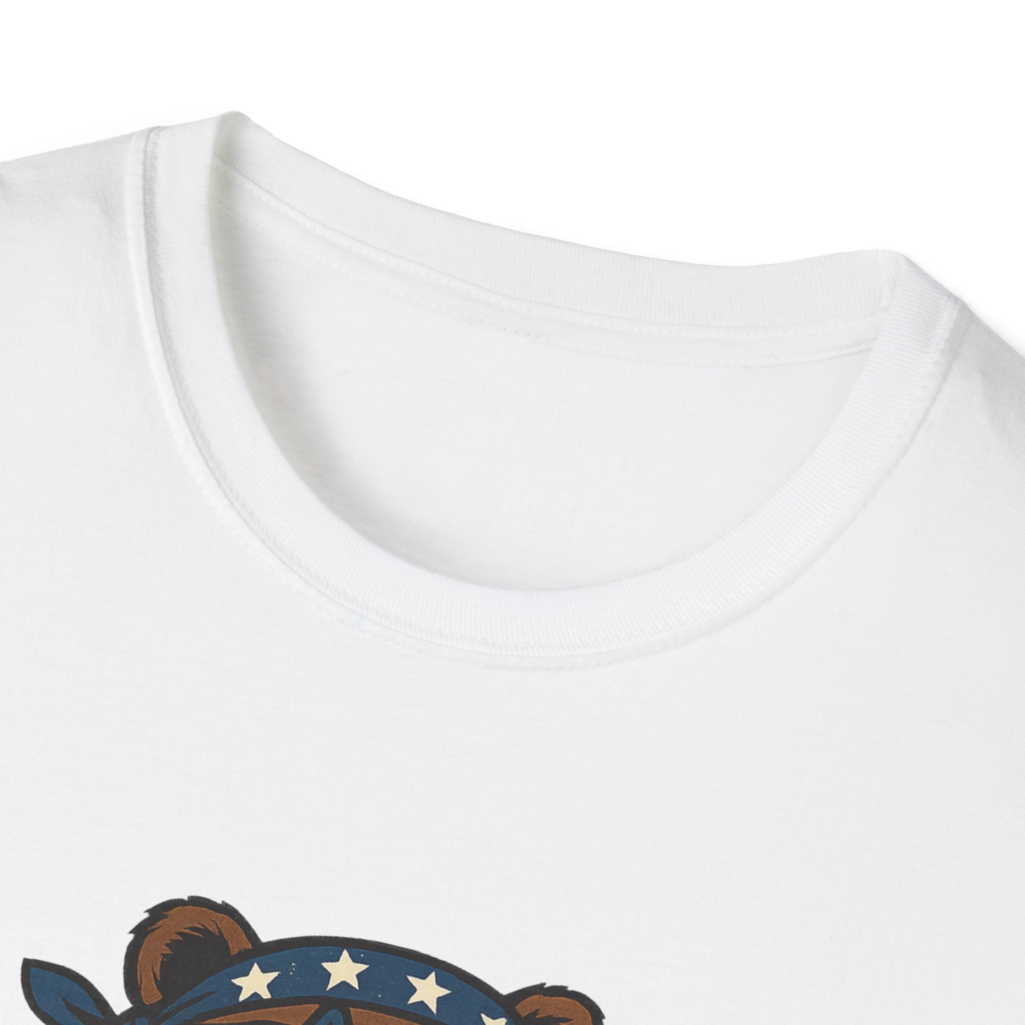 Patriotic Bear T-Shirt Unisex Softstyle Tee,USA Flag Design, Casual Wear, Independence Day Shirt, Gift for Outdoors Enthusiasts,4th of July