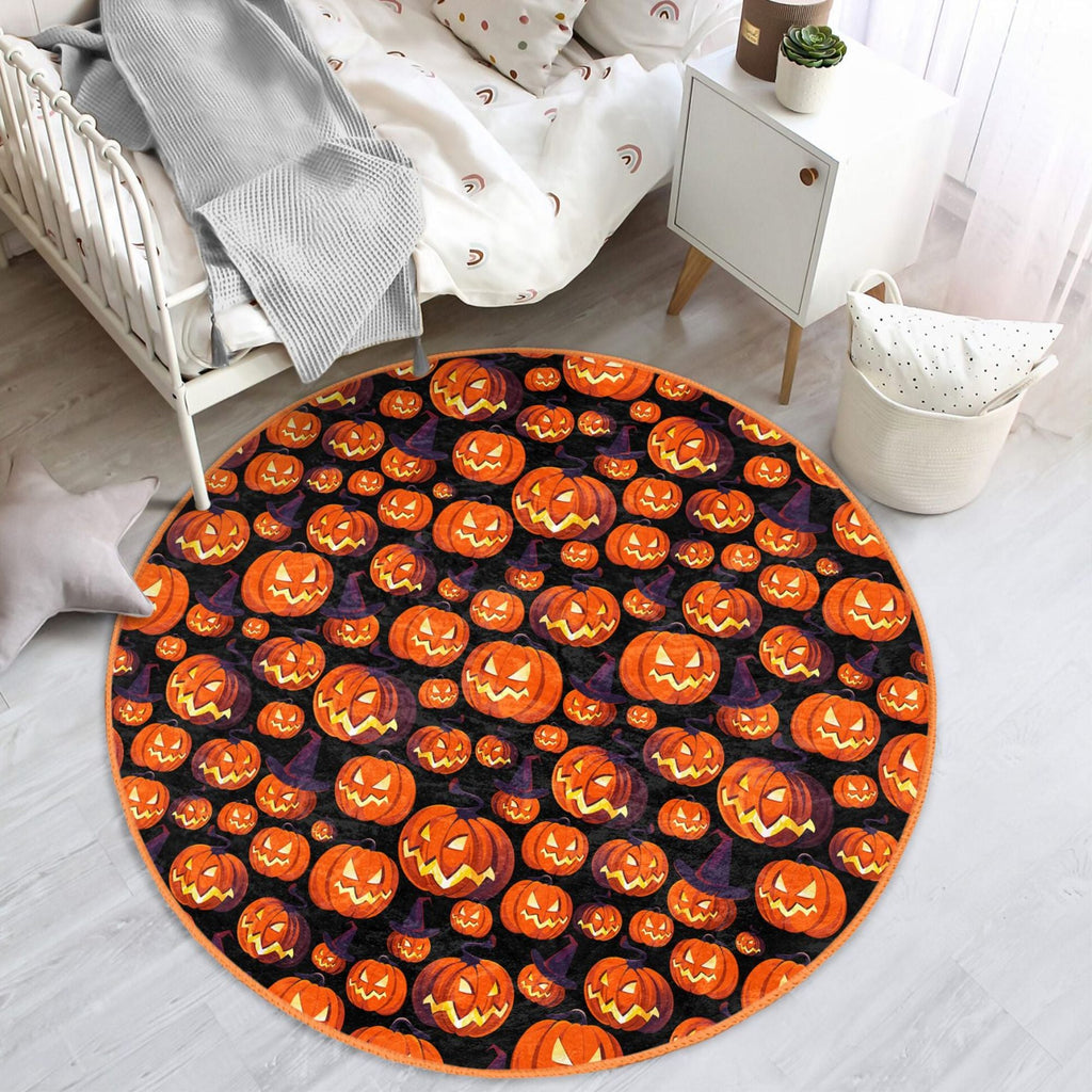 Halloween Pumpkin Pattern Kids Fall Decor Washable Rug | Homeezone