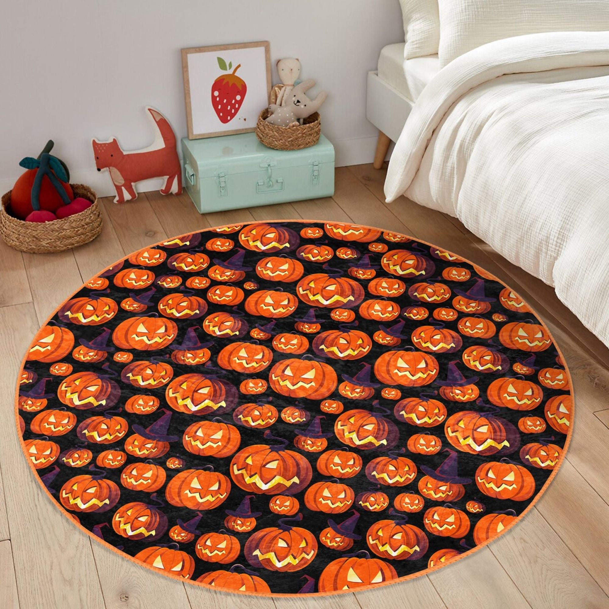 Halloween Pumpkin Pattern Kids Fall Decor Washable Rug | Homeezone